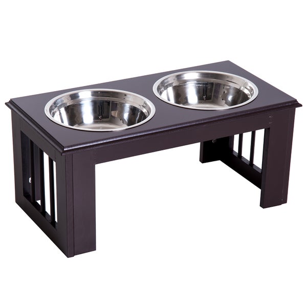 PawHut Hundenapf mit 2 Näpfe, 2 L Futterschüssel, erhöhter Katzen Futternapf, Pflegeleicht, Edelstahl Espresso, 58,4 x 30,5 x 25,4 cm