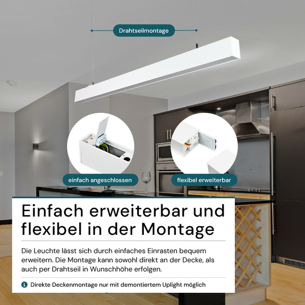 LUXULA LED Büroleuchte 120cm Tresenleuchte Weiß Up&Down Light Hängeleuchte UGR<19 CCT Pendelleuchte erweiterbar Warm-Kaltweiß