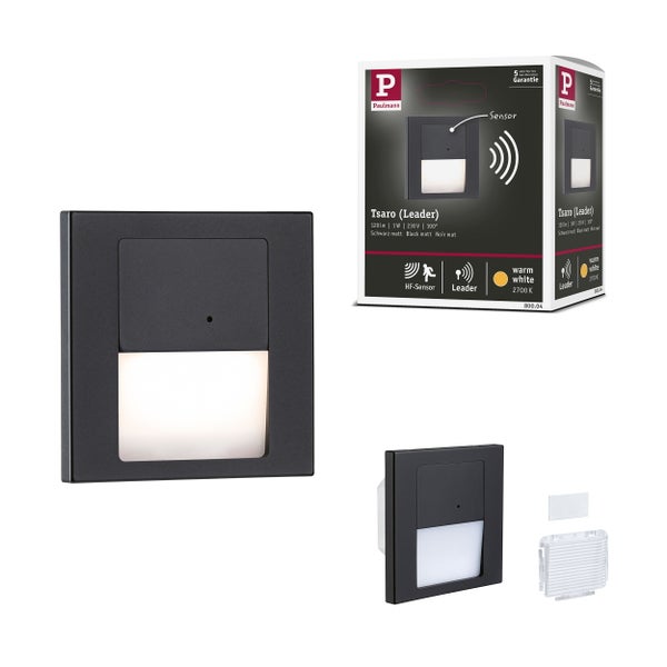 LED Wandeinbauleuchte Tsaro eckig 80x36mm 1W 80lm 230V 2700K Schwarz matt
