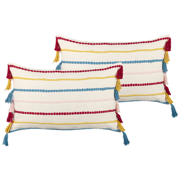 Dekokissen 2er Set AGAVE Baumwolle 40 x 60 cm Hellbeige Streifenmuster