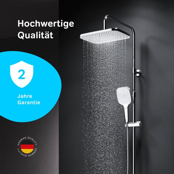 Duschsystem mit Kopfbrause und Handbrause sowie zwei Jahren Garantie und deutscher Qualität.