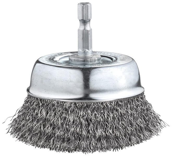 kwb Topf-Bürste grob, gewellt, HSS-Stahldraht, Ø 75 mm für Metall und Stein, Drahtbürste für Bohr-Maschine inkl. E6.3 Sechskant-Schaft, zum Entrosten, Entzundern, Aufrauen und Reinigen