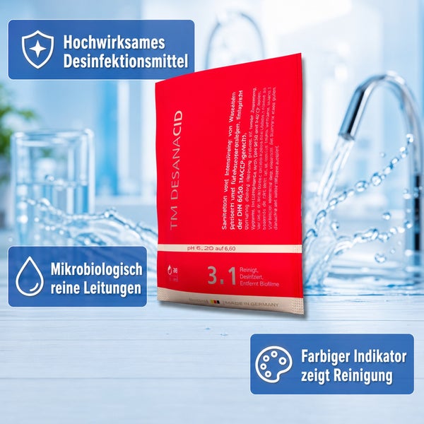 TM DESANACID Reinigungs und Desinfektionsmittel Portionsbeutel für Leitungen mit Indikatorfunktion und pH Wert Angabe
