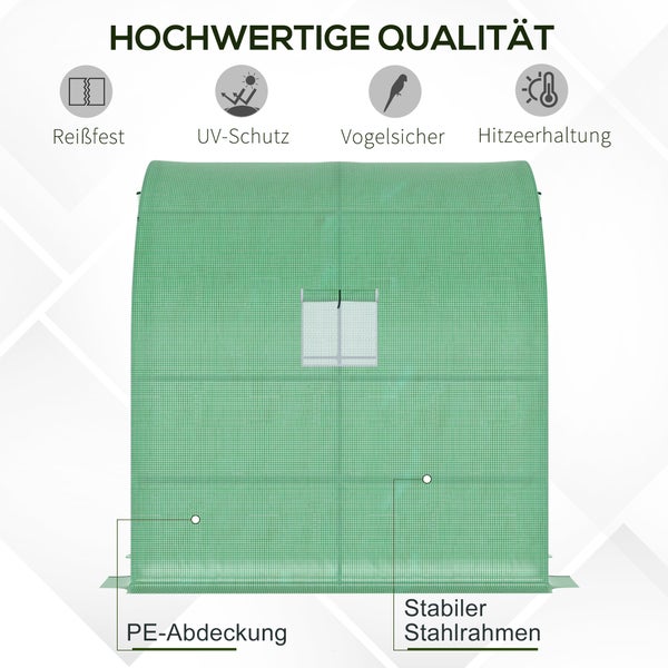 Outsunny Foliengewächshaus, mit Mesh Fenster, 200 x 100 x 215 cm, Stahl, PE, Grün
