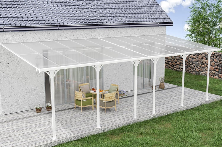 Angebaute Pergola/Carport 24m² KLEO 800L300 Aluminium Weiß