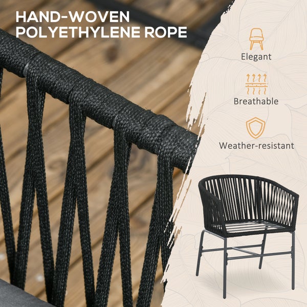 Outsunny Gartenstühle 2er-Set, mit Kissen, im Boho-Stil, 57 x 60 x 71 cm, Stahl, Polyester, Schwarz