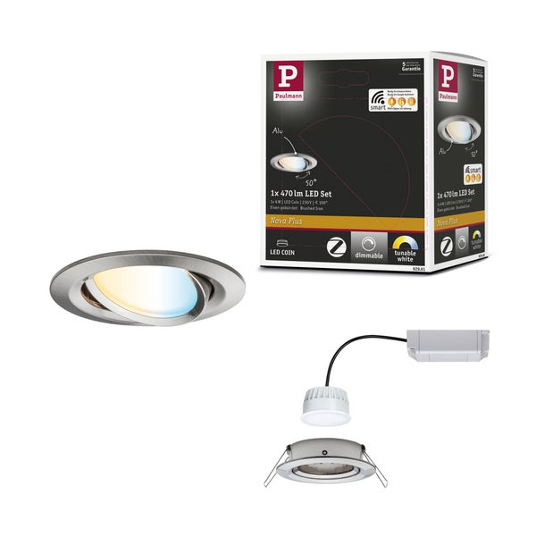 Paulmann Nova Plus LED-Einbaustrahler Set in Eisen gebürstet, 470 Lumen, dimmbar, tunable white und Zigbee 3.0 fähig.