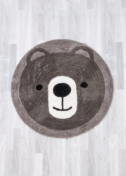 JUNG 4Living Teppich Kinderzimmer Bär Ø 100cm rund, moderner Kinderteppich Schlafzimmer, Flor, Pflegeleicht, Waschbar, Mädchen