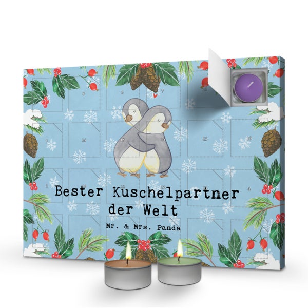 Mr. & Mrs. Panda Duftkerzen Adventskalender Pinguin Bester Kuschelpartner der Welt - Blau Pastell