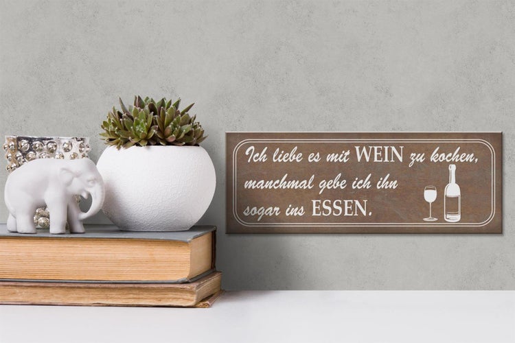 Holzschild Spruch 27x10cm ich liebe es mit Wein zu kochen
