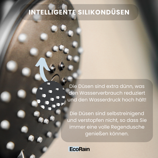 EcoRain 50% Wassersparender Duschkopf Glenn 12 CM mit Wasserfilter - 3 Strahlarten - Hoher Wasserdruck - Universeller Anschluss - Anti-Kalk Duschkopf - Schwarz