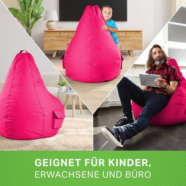 Green Bean 2er Set Sitzsack + Hocker - fertig befüllt - robust waschbar schmutzabweisend - Kinder & Erwachsene Bean Bag Bodenkissen Lounge Sitzhocker Relax-Sessel Gamer Gamingstuhl Pouf - Pink