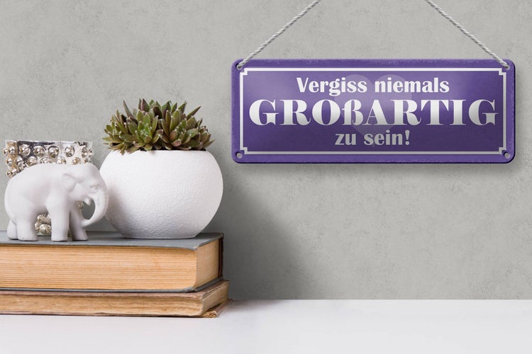 Blechschild Spruch 27x10cm vergiss nie GROßARTIG zu sein Dekoration
