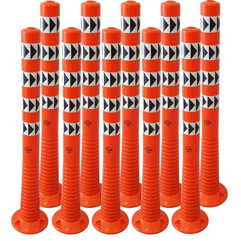 UvV -Flexpfosten orange - mit Richtungspfeil 1 m hoch / Rechtsweisend / 10 Stück Set