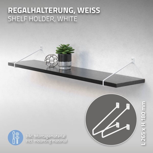 ML-Design 2 Stück Regalhalterung, 265 mm, Weiß, aus Stahl, Haarnadel Regalhalterungen, Schwebe Regalwinkel, Hairpin Wandhalterung, Regalträger für Wandmontage, Industrielle Wandregal, Wandkonsole