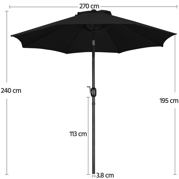Abbildung eines Sonnenschirms mit den Maßen 270 mal 240 Zentimeter