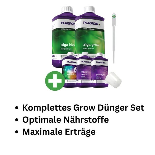 Plagron Bio XL 5-Teiliges Dünger Set – Natürliche Nährstoffpower für kräftiges Wachstum & Blüte | Für Orchideen, Bonsai, Gemüse & mehr, inklusive Alga Bloom, Grow, Power Roots, Pure Enzym & Green Sensation