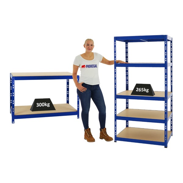 PROREGAL Mega Deal 1x Schwerlastregal Tiger & 1x Werkbank Tiger Fachlast 300 kg Blau