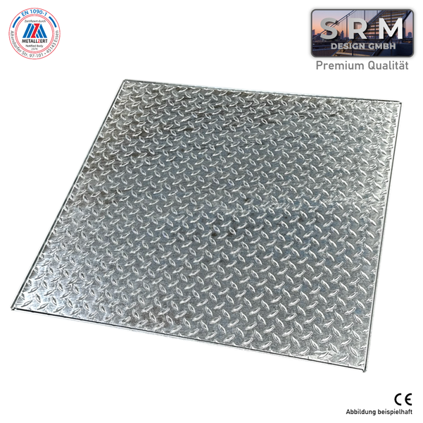 Quadratische Tränenblechplatte aus Metall mit rutschfester Oberfläche von SRM Design GmbH mit EN 1090 Zertifizierung.