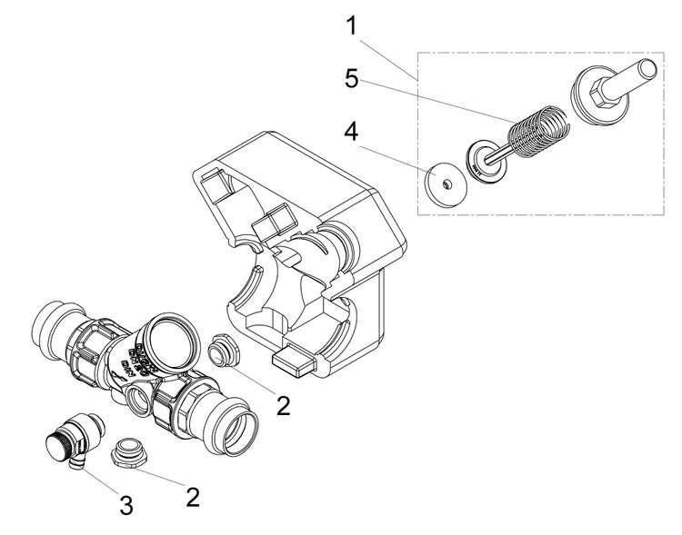 Technische Explosionszeichnung einer Armaturendämmung und Ersatzteilen wie Feder, Unterlegscheibe und Stopfen.