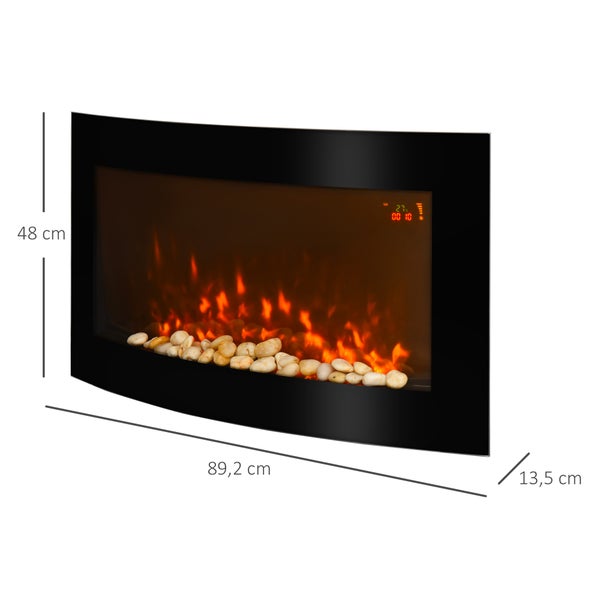HOMCOM Elektrokamin, 89,2 x 13,5 x 48cm, Metall, Sicherheitsglas, Schwarz