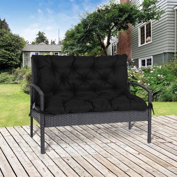 Outsunny 2 Sitzer Bankauflage 100 x 98 x 8 cm Sitzkissen mit Bänder Rückenkissen für Indoor/Outdoor Polster Auflage für Sitzbank Gartenbank Gartenmöbel Hollywoodschaukeln Schwarz