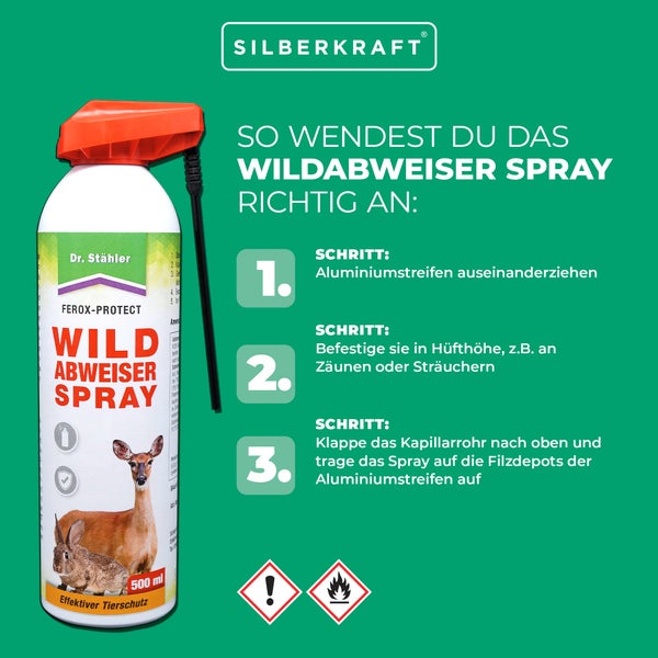 Silberkraft Wildabweiser Spray 500 ml, Schutz vor Wildtieren auf dem Grundstück, effektive Wildabwehr, Wildschaden verhindern, Wildtiervertreiber