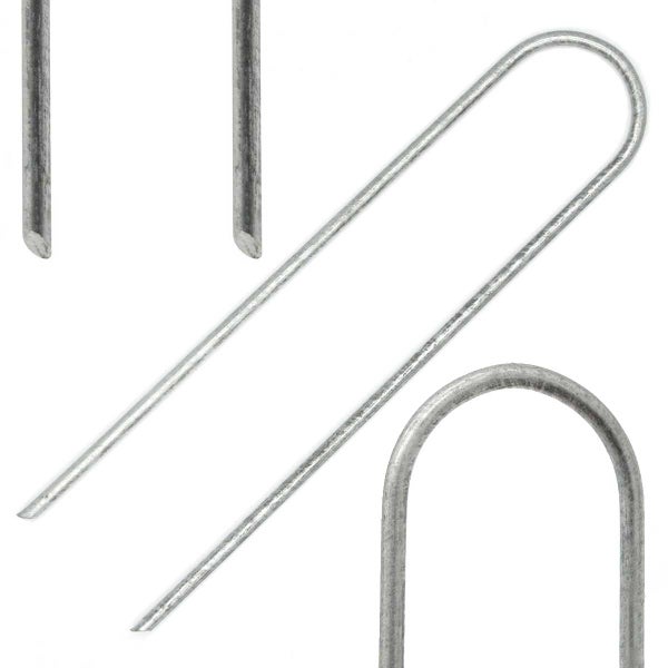 AMANKA 100 Stück Ø3,2mm Erdanker verzinkt 150x30mm Befestigungsanker Unkraut-Vlies Stahl Erdnägel Bodenanker U-Form rund