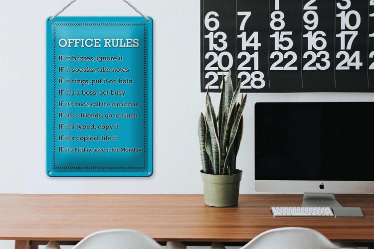 Blechschild Spruch 20x30cm Office Rules Office Regeln