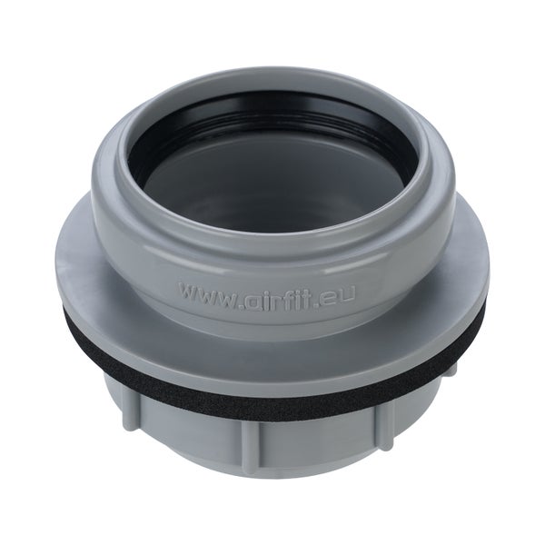 Aufsicht auf ein graues Kunststoff-Rohrverbindungsstück mit Dichtung