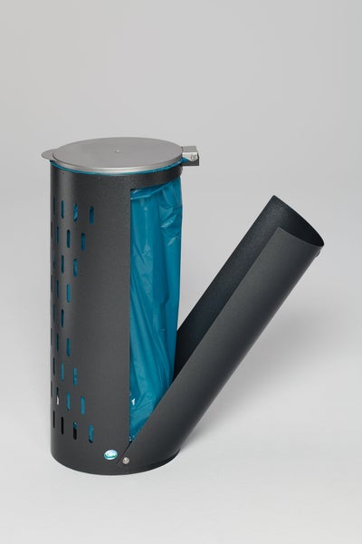 PROREGAL Kompakter Abfallsammler Gelocht Mit Deckel Klapptür 35 cm Einfüllöffnung HxBxT 85 x 44 x 44 cm Stahl Grau
