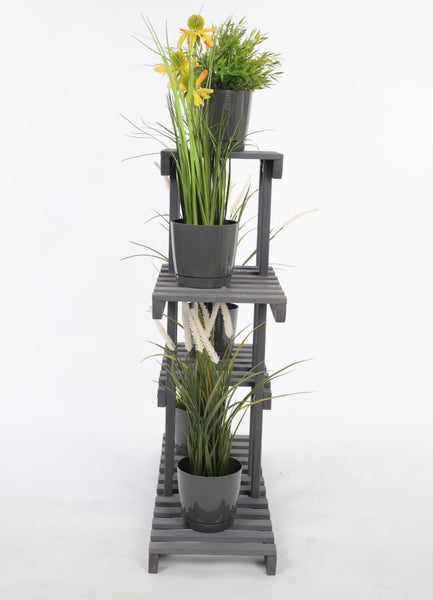 Blumenständer FLORACK HxBxT 82x68x25cm 5 Ablagen Kieferholz Grau