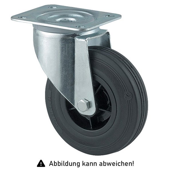 Rollcart Vollgummi-Lenkrolle Ø250x60mm in schwarz 275kg Tragkraft mit Kunststoff-Felge