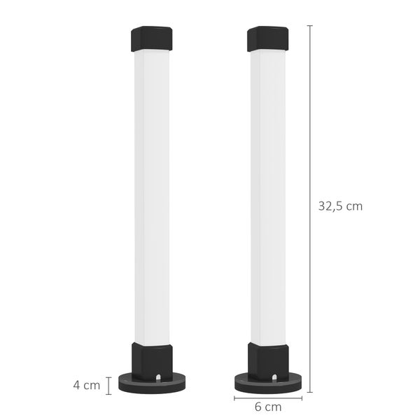 Zwei LED-Dekoleuchten mit den Maßen 32,5 cm Höhe, 4 cm Breite und 6 cm Tiefe