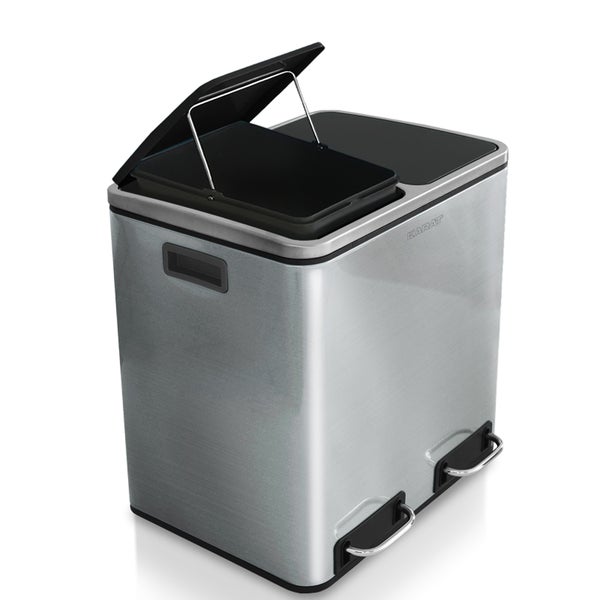 FLOORDIREKT Mülleimer Felix - aus Edelstahl - Trennsystem - mit Schließdämpfer - 2 x 30 Liter - Edelstahl