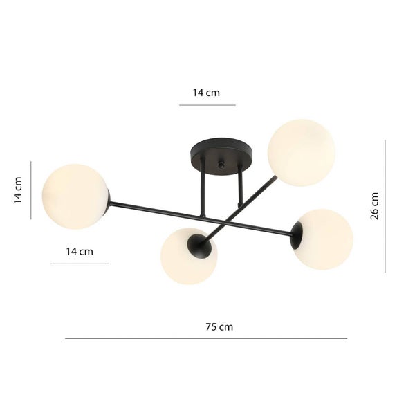 Euluna Deckenlampe Glassy (Modern) in Schwarz aus Glas (4 flammig, E14) - Deckenleuchte Lampe Wohnzimmerleuchte