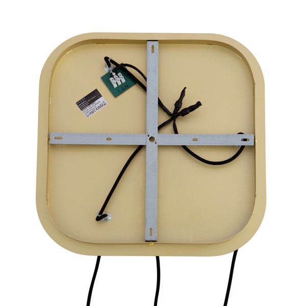 Rückseite einer quadratischen LED Wandleuchte mit Befestigungskreuz und Kabeln