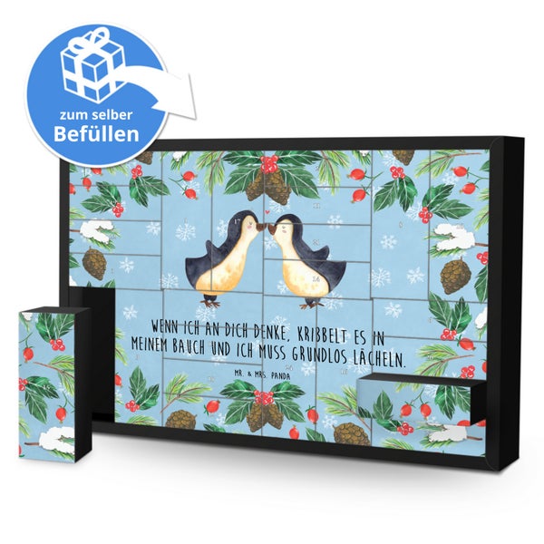 Mr. & Mrs. Panda Befüllbarer Adventskalender Pinguine Kuss - Blau Pastell