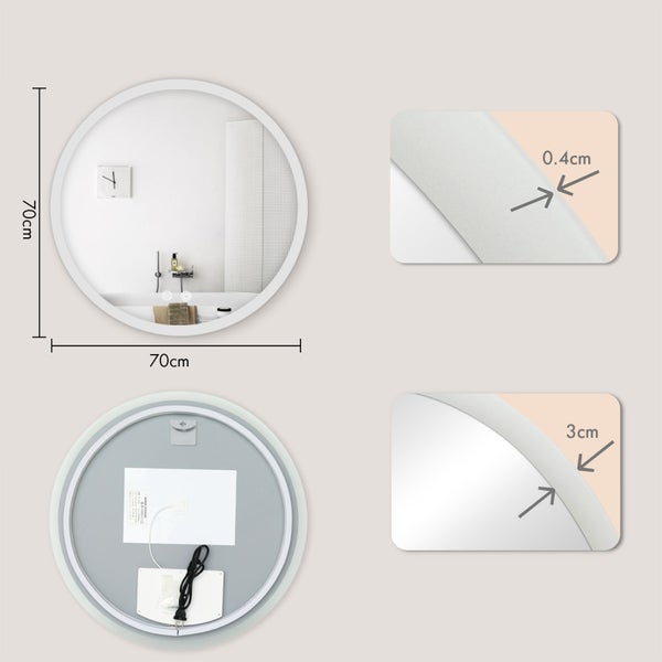 Floordirekt Badspiegel Liora mit LED-Beleuchtung Touch-Bedienung Weiß Ø 70 cm