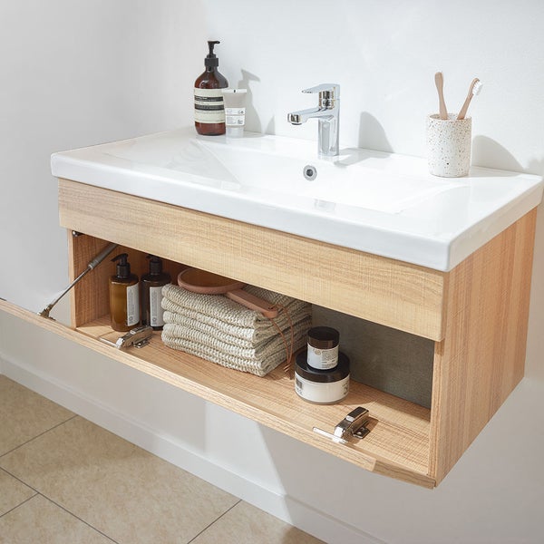 Home Deluxe - Badmöbel-Set - WANGEROOGE BIG Holz - small - inkl. Waschbecken und komplettem Zubehör - Größe Waschbecken: ca. 80 cm I Badezimmermöbel Waschtisch Badmöbelset