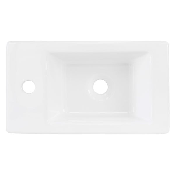 ML-Design Waschbecken aus Keramik in Weiß 46x26x11 cm Eckig, klein, Hahnloch rechts, inkl. Ablaufgarnitur, Wandmontage / Aufsatzwaschbecken, Moderne Hängewaschbecken Waschtisch Waschschale Waschplatz
