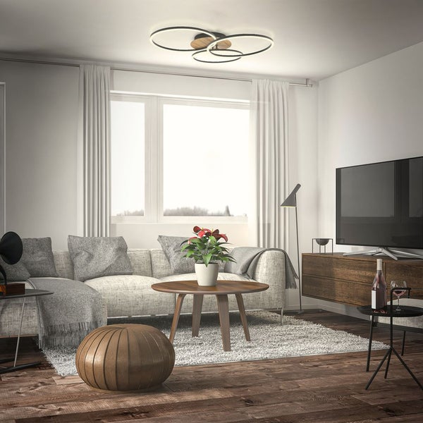 Deckenlampe 71,7x67,4 cm - 39W, 4500lm, LED, dimmbar, Fernbedienung, CCT, schwarz-holz