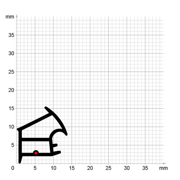 Profilansicht einer Dichtung mit Millimeter-Raster