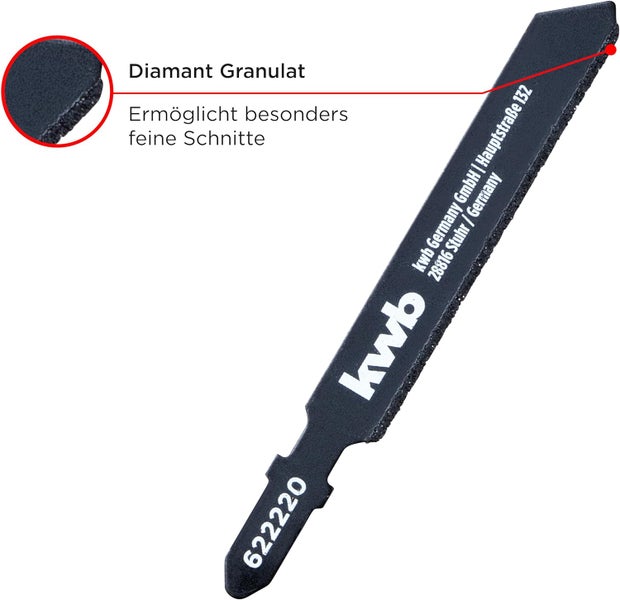 kwb DIAMANT Stichsägeblätter für Fliesen und Keramik - Diamantbestreut, flexibel und präzise - Mit Einnockenschaft (T-Schaft) - Hohe Standzeit
