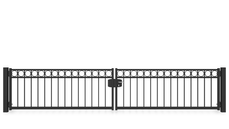 Gartentor ZAUNGURU BASIC-Line Oldenburg Kreis aus Metall, Höhe: 83cm, Breite: 441cm, 2-flügelig inkl. Pfosten, Schloss und Zubehör, Feuerverzinkt und zusätzlich in RAL 7016 Anthrazitgrau pulverbeschichtet