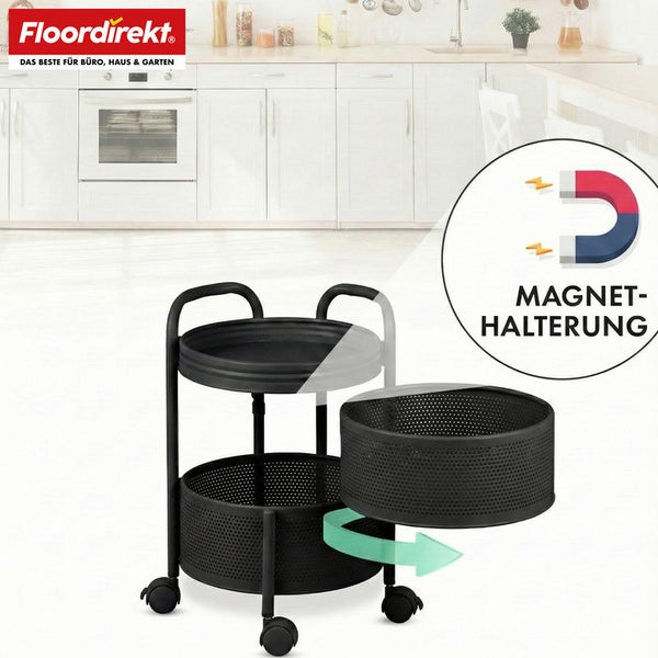 Servierwagen mit zwei Ablageflächen und magnetischer Halterung