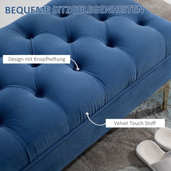 HOMCOM Sitzbank, Bettbank, Schuhbank mit erhöhten Beine, Schlafzimmer, Samt Blau 118 x 45 x 42 cm