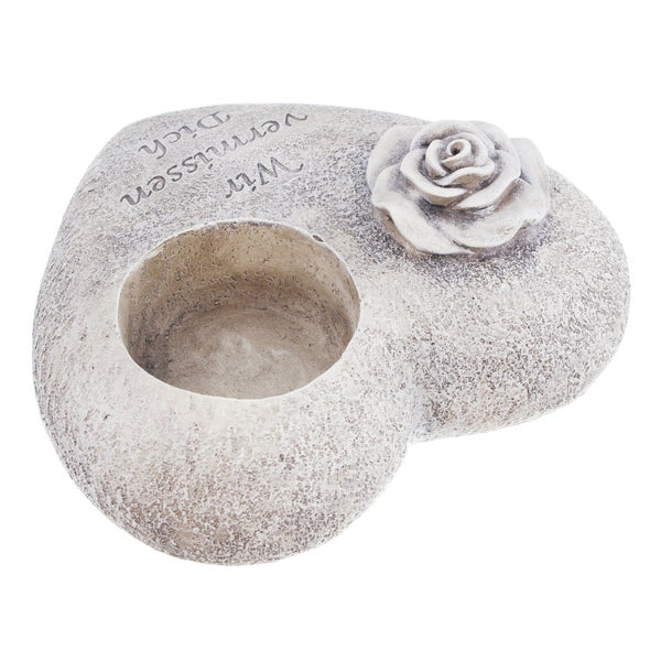 Herzförmiger Grabschmuck mit Rose und Grabkerze