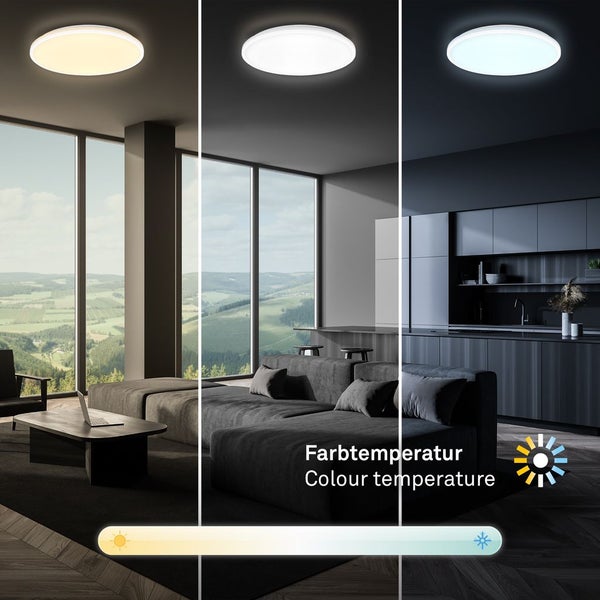Briloner Pulup LED Deckenlampe, Dimmbar, Fernbedienung, Timer, Nachtlichtfunktion, Weiß, Ø33 x 6 cm