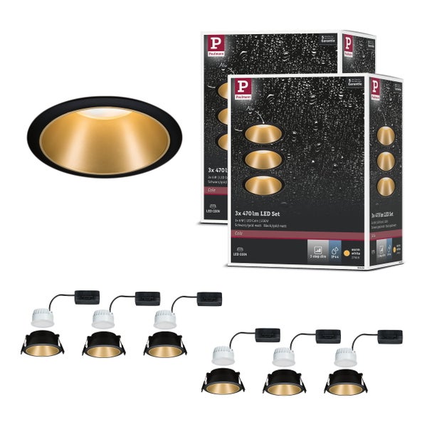 LED Einbauleuchte 3-Step-Dim Cole Coin 6er-Set IP44 rund 88 mm Coin 6x6W 6x470lm 230V dimmbar 2700K Schwarz, Gold matt